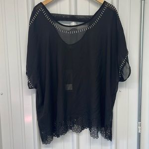 Dila USA Plus Size Blouse sheer dress Top New black 3X